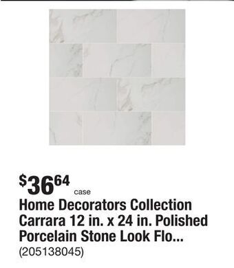 The Home Depot Home decorators collection carrara 12 in. x 24 in. polished porcelain stone look floor and wall tile (16 sq. ft./case) offer