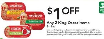 Publix Any 2 King Oscar Items 2-15-oz offer
