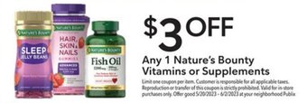 Publix Any 1 Nature's Bounty Vitamins or Supplements offer