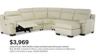 Macy's Julius ii leather power reclining sectional sofa collection with power headrests and usb power outlet, created for macy's offer