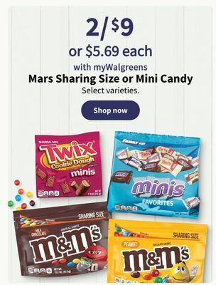 Walgreens Mars sharing size or mini candy offer
