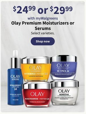 Walgreens Olay premium moisturizers or serums offer