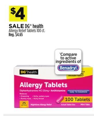 Dollar General Dg® health allergy relief tablets offer