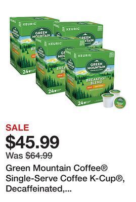 Office Depot Green mountain coffee® single-serve coffee k-cup®, decaffeinated, breakfast blend, carton of 96, 4 x 24 per box offer