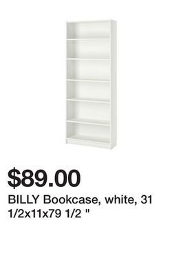 Ikea Billy bookcase, white, 31 1/2x11x79 1/2 offer