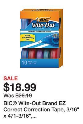 Office Depot Bic® wite-out brand ez correct correction tape, 3/16 x 471-3/16, white, pack of 10 cartridges offer