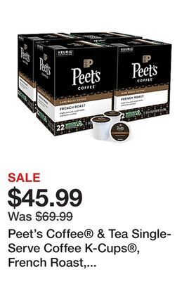 Office Depot Peet's coffee® & tea single-serve coffee k-cups®, french roast, carton of 4 cups, box of 24 cartons offer