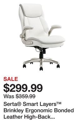 Office Depot Serta® smart layers™ brinkley ergonomic bonded leather high-back executive chair, white/silver offer