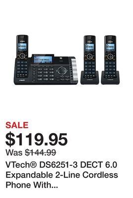 Vtech® ds6251-3 dect 6.0 expandable 2-line cordless phone with answering system, 80-1401-00