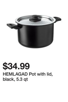 Ikea Hemlagad pot with lid, black, 5.3 qt offer