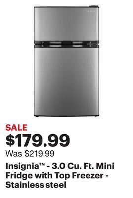 Best Buy Insignia™ - 3.0 cu. ft. mini fridge with top freezer - stainless steel offer