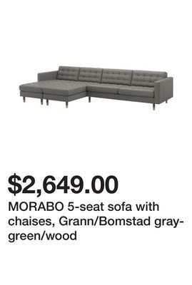 Ikea Morabo 5-seat sofa with chaises, grann/bomstad gray-green/wood offer