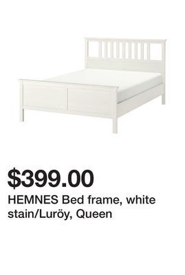 Ikea Hemnes bed frame, white stain/luröy, queen offer