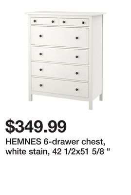 Ikea Hemnes 6-drawer chest, white stain, 42 1/2x51 5/8 offer