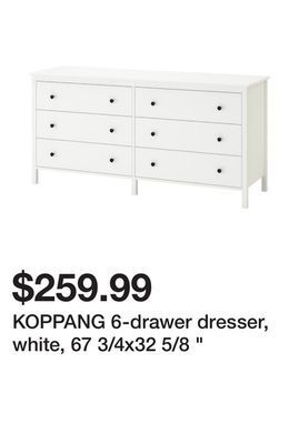 Ikea Koppang 6-drawer dresser, white, 67 3/4x32 5/8 offer