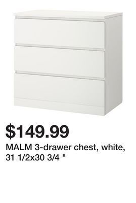 Ikea Malm 3-drawer chest, white, 31 1/2x30 3/4 offer