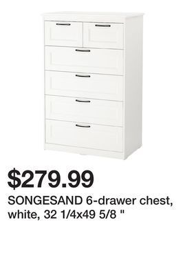 Ikea Songesand 6-drawer chest, white, 32 1/4x49 5/8 offer