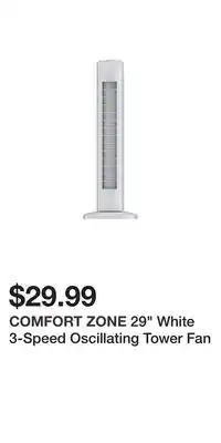 Big Lots 29 white 3-speed oscillating tower fan offer