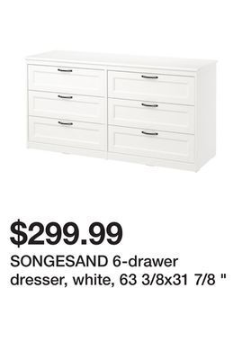 Ikea Songesand 6-drawer dresser, white, 63 3/8x31 7/8 offer