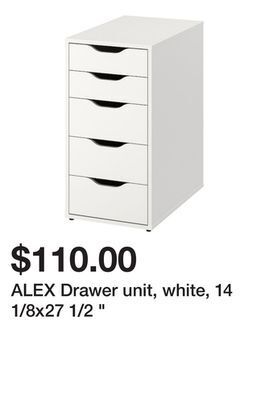 Ikea Alex drawer unit, white, 14 1/8x27 1/2 offer