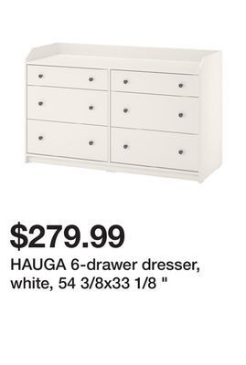 Ikea Hauga 6-drawer dresser, white, 54 3/8x33 1/8 offer