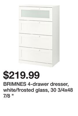 Ikea Brimnes 4-drawer dresser, white/frosted glass, 30 3/4x48 7/8 offer