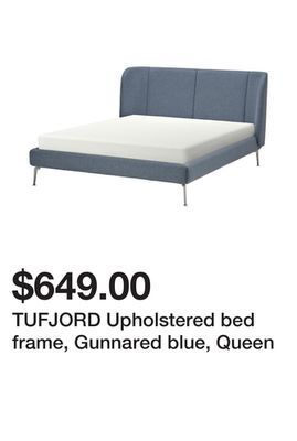 Ikea Tufjord upholstered bed frame, gunnared blue, queen offer
