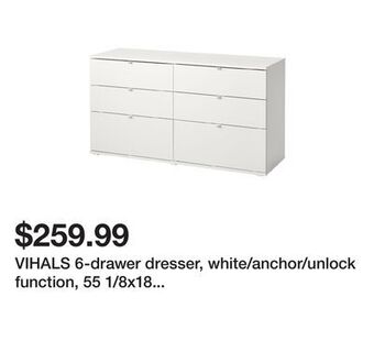 Ikea Vihals 6-drawer dresser, white/anchor/unlock function, 55 1/8x18 1/2x29 1/2 offer