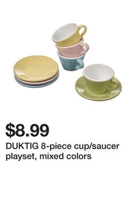 Ikea Duktig 8-piece cup/saucer playset, mixed colors offer