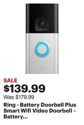 Best Buy Ring - battery doorbell plus smart wifi video doorbell – battery operated with head-to-toe view - satin nickel offer