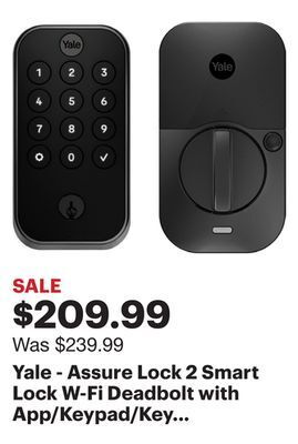 Best Buy Yale - assure lock 2 smart lock w-fi deadbolt with app/keypad/key access - black suede offer