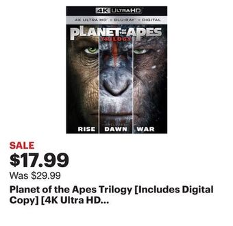 Best Buy Planet of the apes trilogy [includes digital copy] [4k ultra hd blu-ray/blu-ray] offer