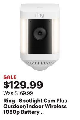 Best Buy Ring - spotlight cam plus outdoor/indoor wireless 1080p battery surveillance camera - white offer