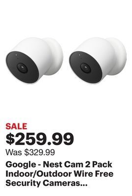 Best Buy Google - nest cam 2 pack indoor/outdoor wire free security cameras - snow offer