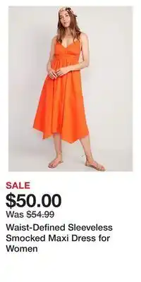 Old Navy Waist-defined sleeveless smocked maxi dress for women offer