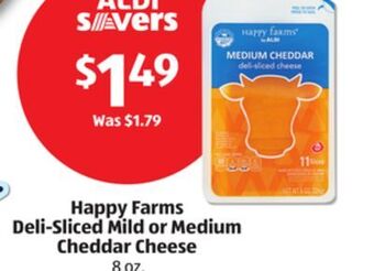 Aldi Happy farms deli-sliced mild or medium cheddar cheese offer