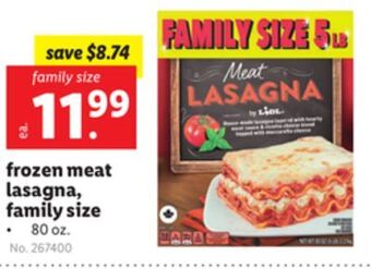 Lidl Frozen meat lasagna, family size offer