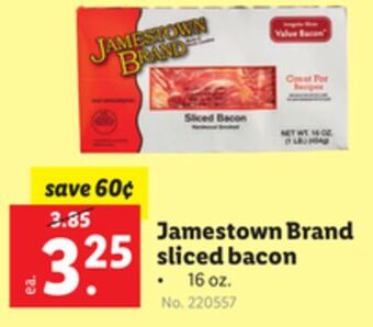 Lidl Jamestown brand sliced bacon offer