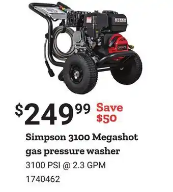 Tractor Supply Company Simpson 3100 megashot gas pressure washer offer