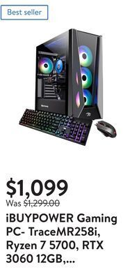 Walmart Ibuypower gaming pc- tracemr258i, ryzen 7 5700, rtx 3060 12gb, 16gb, 1tb ssd, rgb, windows 11 home offer