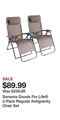 Kohl's Sonoma goods for life® 2-pack regular antigravity chair set offer