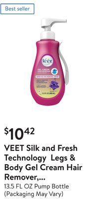 Walmart Veet silk and fresh technology legs & body gel cream hair remover, sensitive formula offer