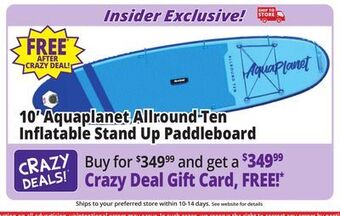 Ocean State Job Lot Aquaplanet 10' allround ten inflatable stand up paddleboard offer