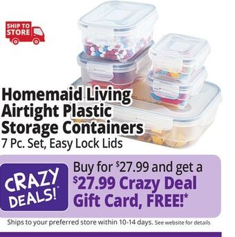 Ocean State Job Lot Homemaid living premium airtight plastic storage containers, 7-piece variety size set offer