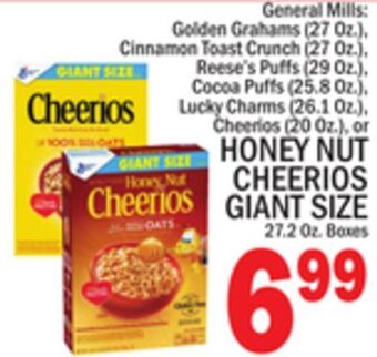 C Town Honey nut cheerios giant size 27.2 oz. boxes offer