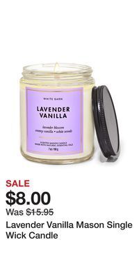 Bath & Body Works Lavender vanilla mason single wick candle offer