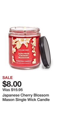 Bath & Body Works Japanese cherry blossom mason single wick candle offer