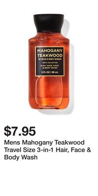 Bath & Body Works Mens mahogany teakwood travel size 3-in-1 hair, face & body wash offer