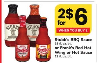 ACME Stubb's bbq sauce 18 fl. oz. btl. or frank's red hot wing or hot sauce 12 fl. oz. btl. offer