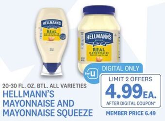 Kings Food Markets Hellmann's mayonnaise and mayonnaise squeeze offer
